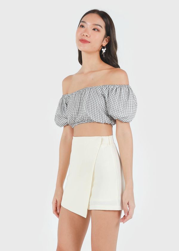 Kayen Gingham Puffy 2 Way Top in Black #6stylexclusive