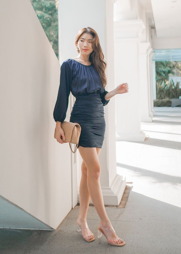 Penthouse Pleats Ruched Dress in Midnight Blue #6stylexclusive