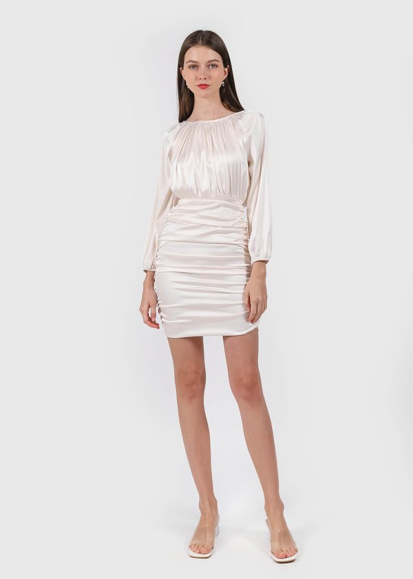Penthouse Pleats Ruched Dress in Pearl White #6stylexclusive