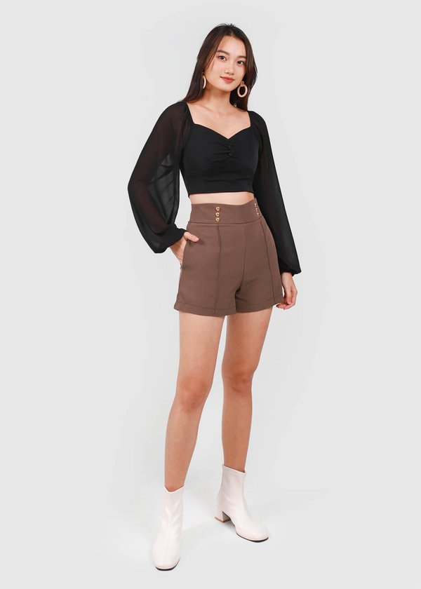 Kacie Highwaisted Panel Shorts in Mocha Brown #6stylexclusive