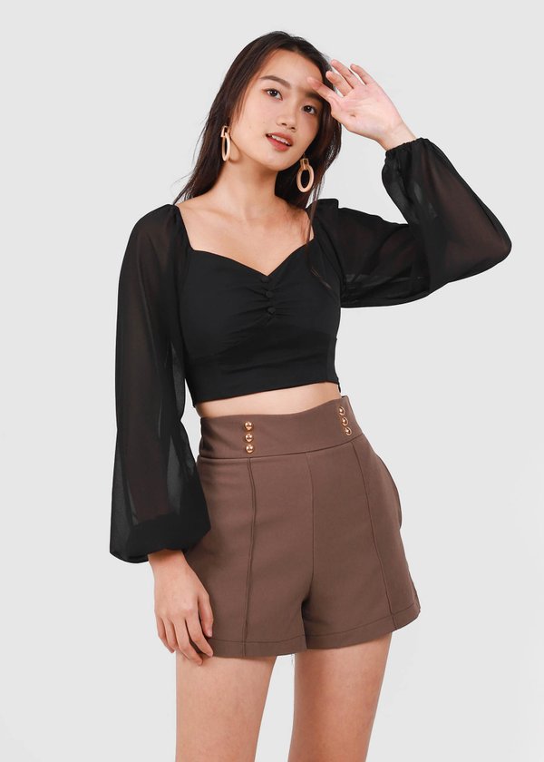 Kacie Highwaisted Panel Shorts in Mocha Brown #6stylexclusive