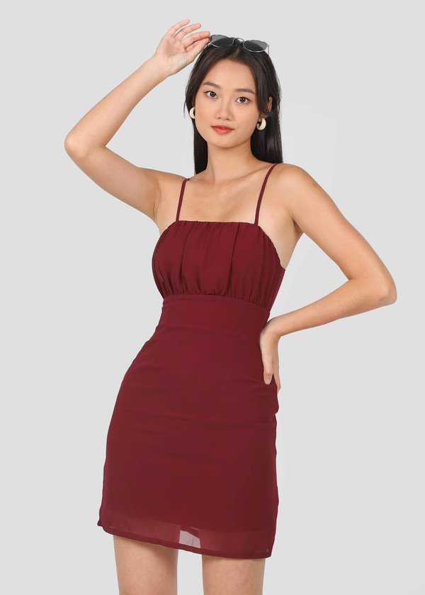 Karly Ruched Mini Dress in Wine Red #6stylexclusive 