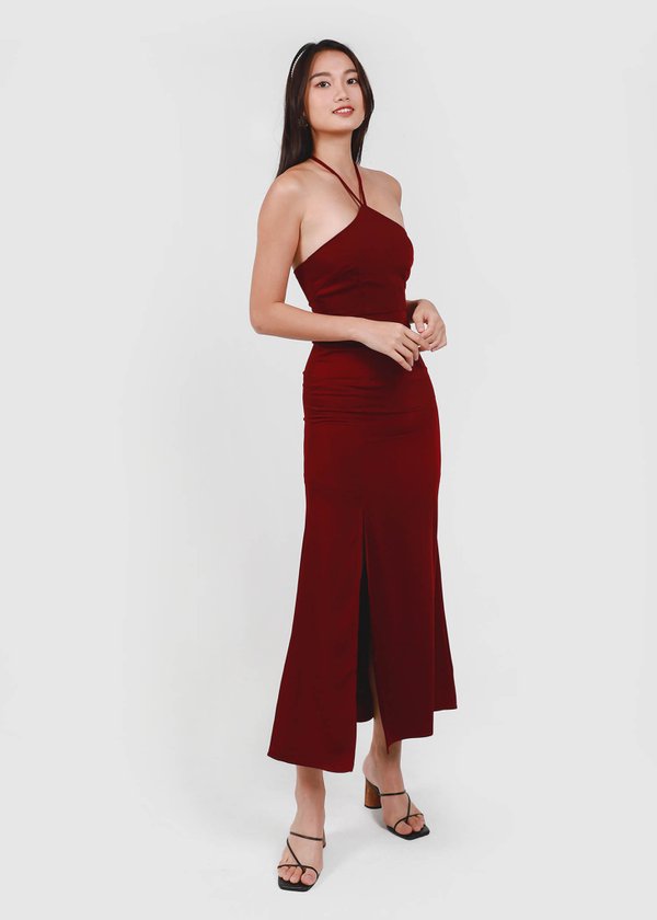 Tiara Halter Maxi Dress in Wine Red #6stylexclusive