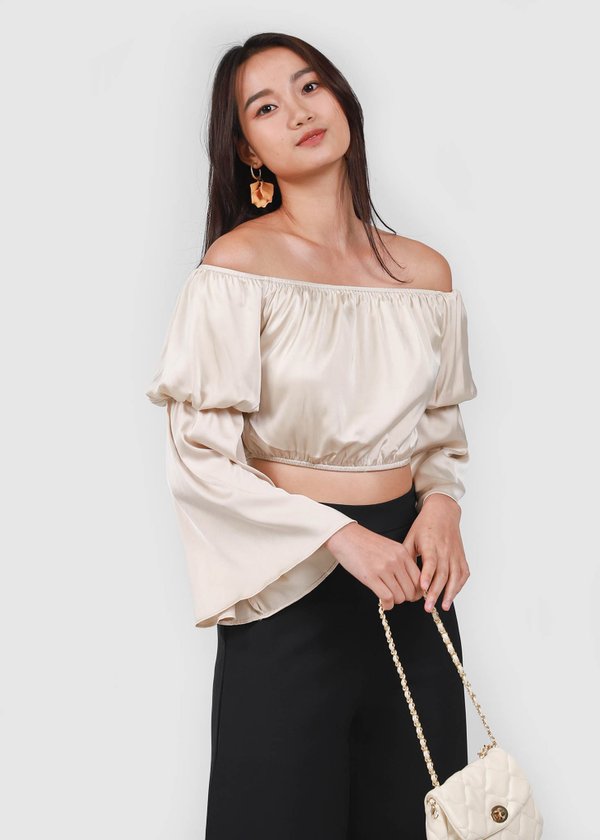 Jermia Layer Bell Sleeves Satin Top in Light Gold #6stylexclusive