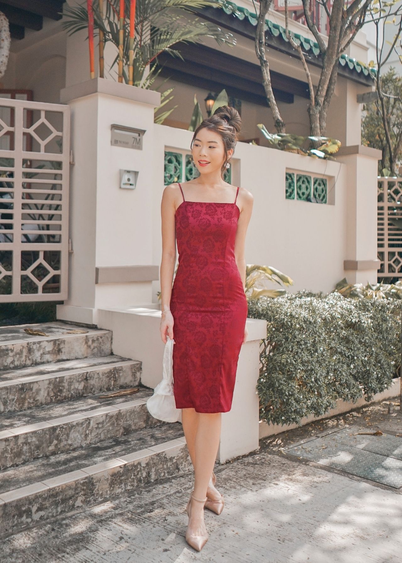 ワンピース melt the lady skinny belt slit dress CNY'21 Oriental Midi Slit Dress in Red #6stylexclusive | 6STYLE