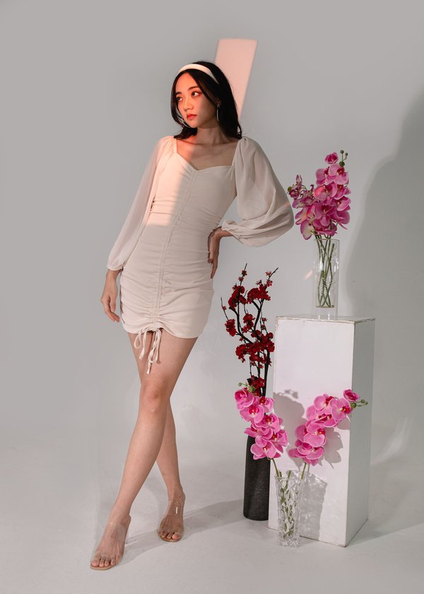 Euphoria Ruched Sleeves Dress in Nude #6stylexclusive 
