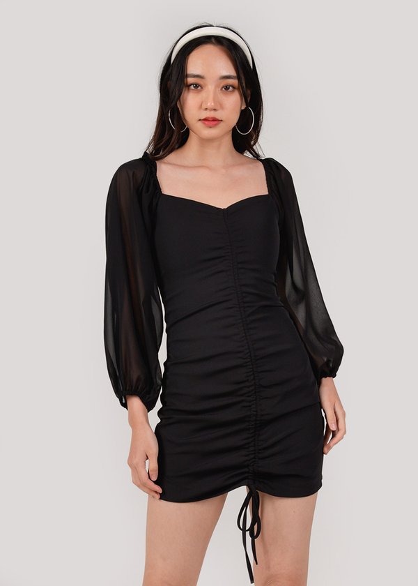 Euphoria Ruched Sleeves Dress in Black #6stylexclusive