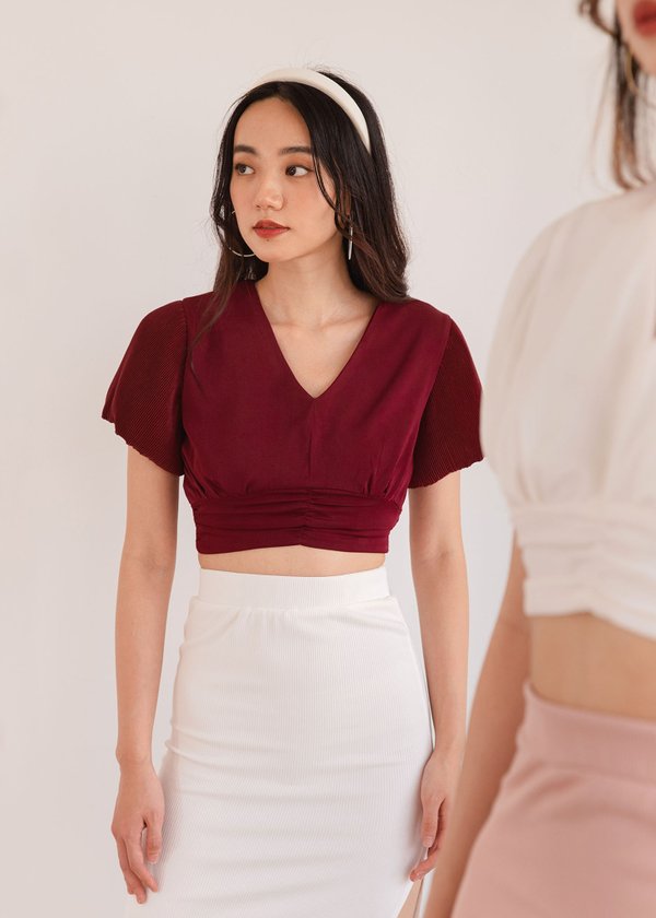 Tryna Pleated Bubble Sleeve Top in Wine Red #6stylexclusive 