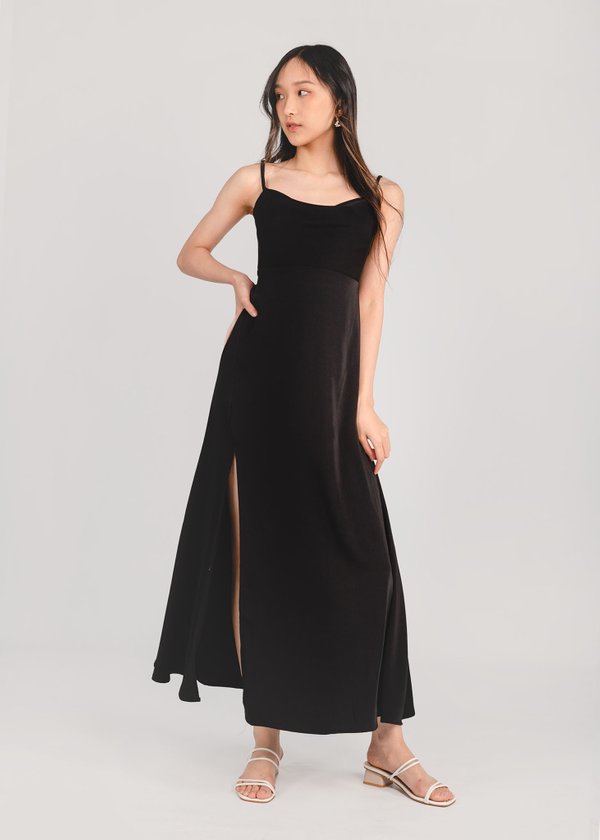 Rachell Satin Cowl Neck Dress in Black #6stylexclusive