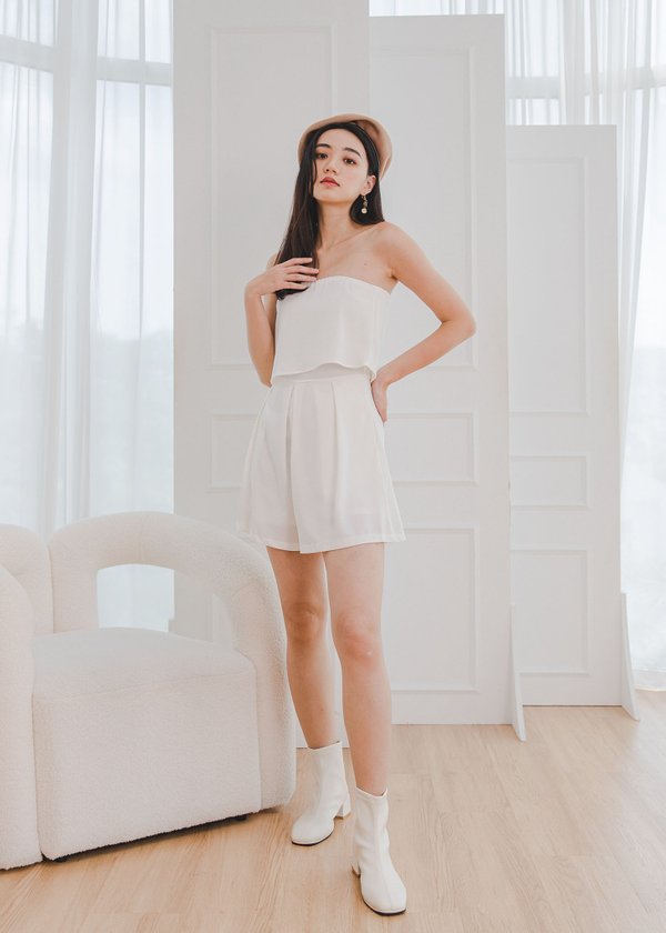 Kaylie Tube Flutter Romper in White #6stylexclusive