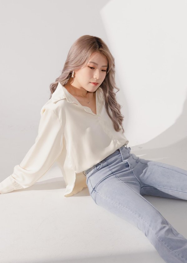 'Work in breeze' satin blouse in off white 