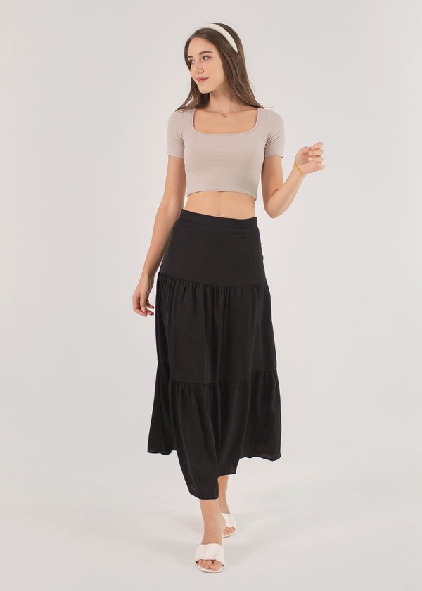 Katelyn Midi Tier Skirt in Black #6stylexclusive