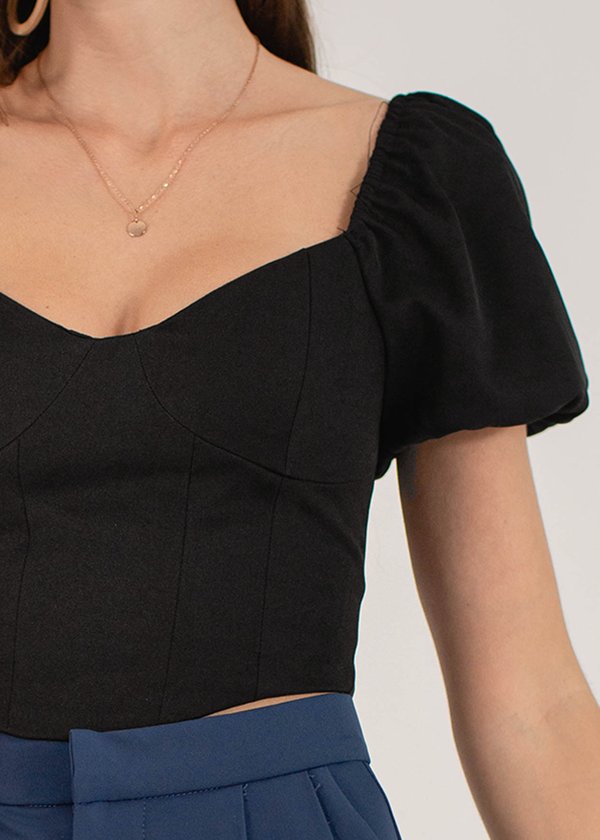 Noelle Corset Puffy Sleeves Top in Black #6stylexclusive