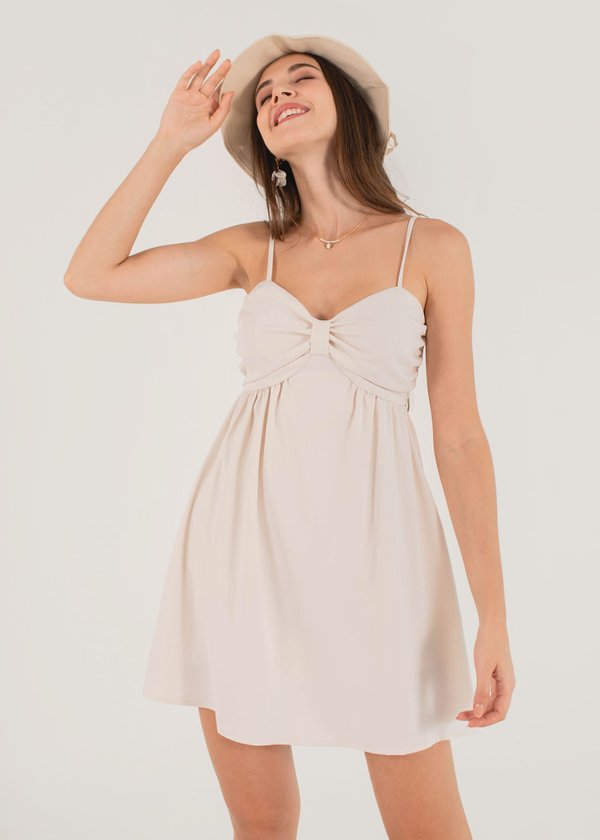 Emily In Paris Bow Knot Dress in Chamapnge Nude #6stylexclusive