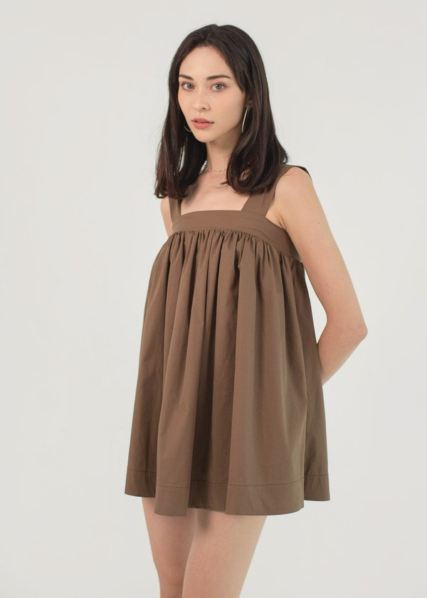 On Vacay Babydoll Dress in Taupe Brown (Petite) #6stylexclusive 