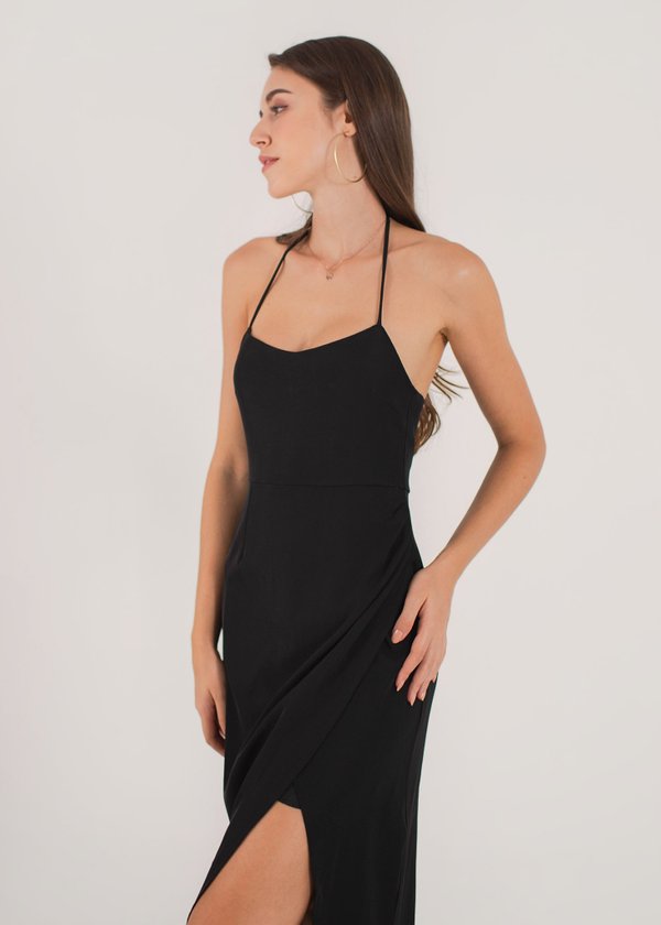 Aphrodite Halter Midi Dress in Black #6stylexclusive