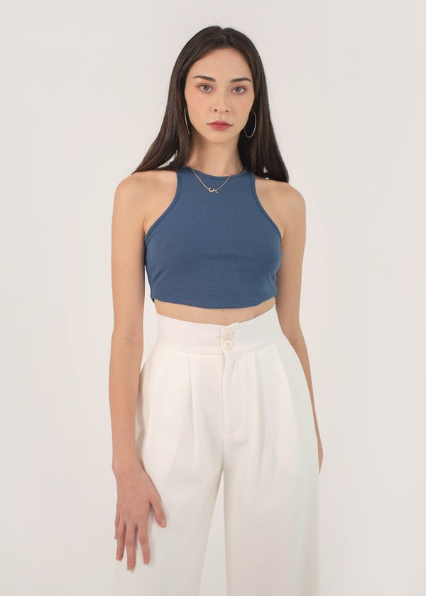 Offstage Curved Hem Razor Top in Military Blue #6stylexclusive