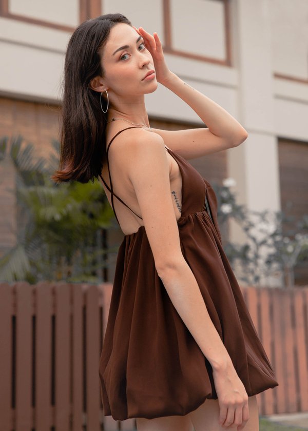 Love Language Bow Bubble Dress in Chocolate Brown #6stylexclusive 