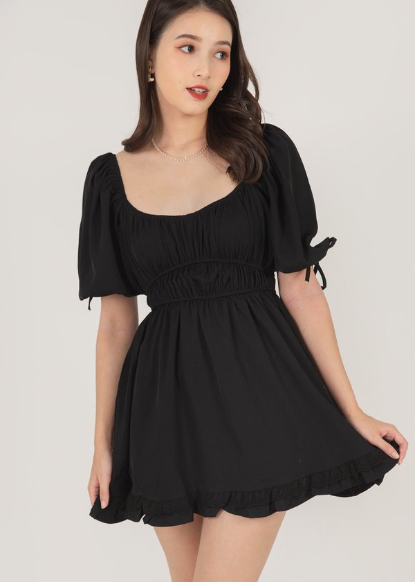 Cottage Ruched Dress in Black #6stylexclusive