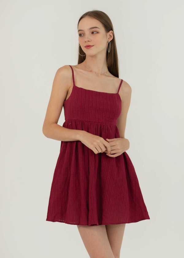 Clover Eyelet Babydoll Romper Dress in Berry Red #6stylexclusive 