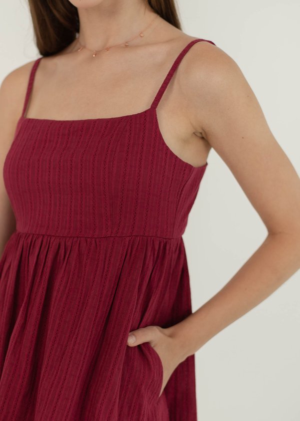 Clover Eyelet Babydoll Romper Dress in Berry Red #6stylexclusive 