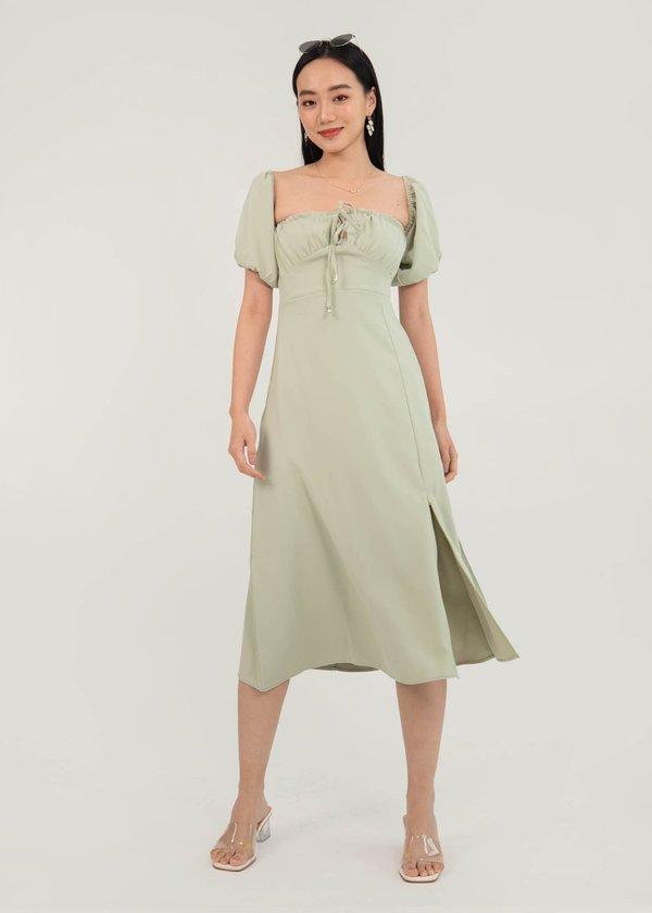 Ease of Eden Midi Slit Dress in Tea Green #6stylexclusive