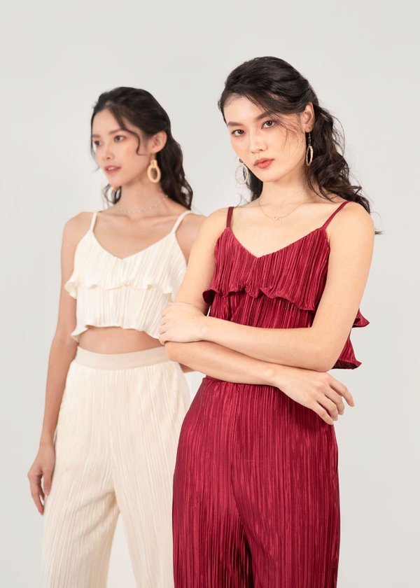 Full of Blessings Pleated Top in Wine Red 
