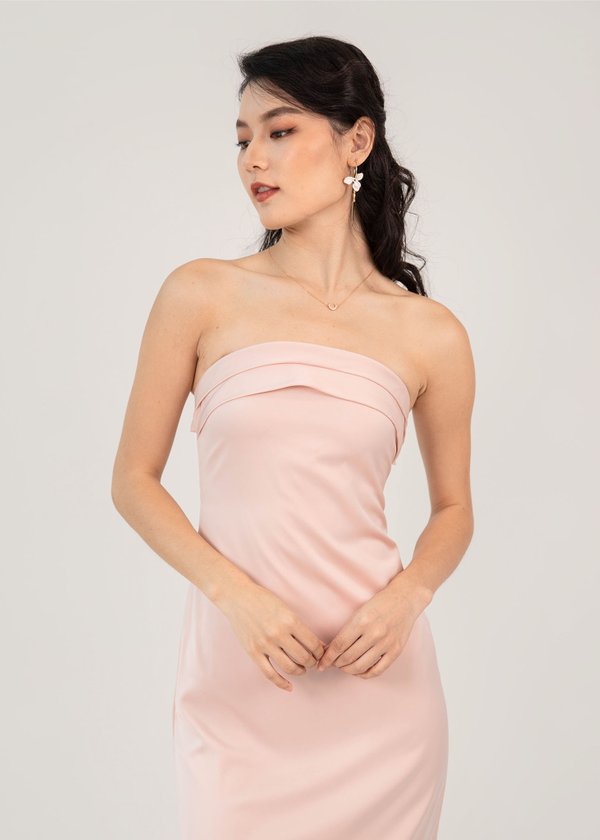 Enchanted Midi Bodycon Slit Dress in Soft Pink