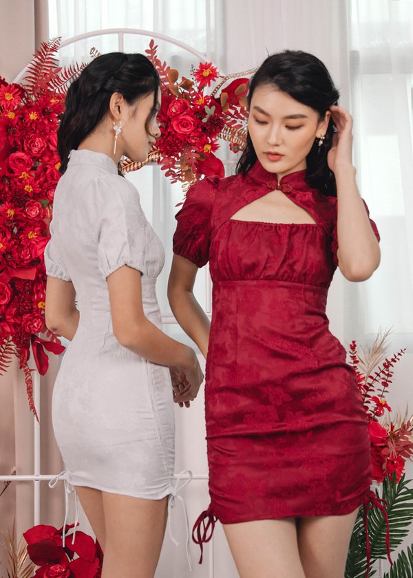 CNY'23 Oriental Cheongsum Dress in Wine Red