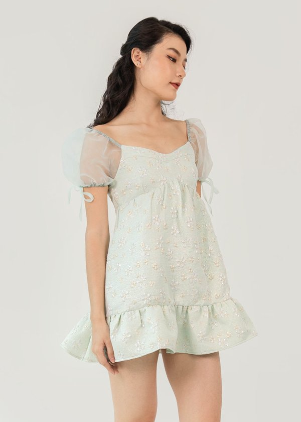 Sweet Escape Mesh Sleeve Babydoll Dress in Florals 