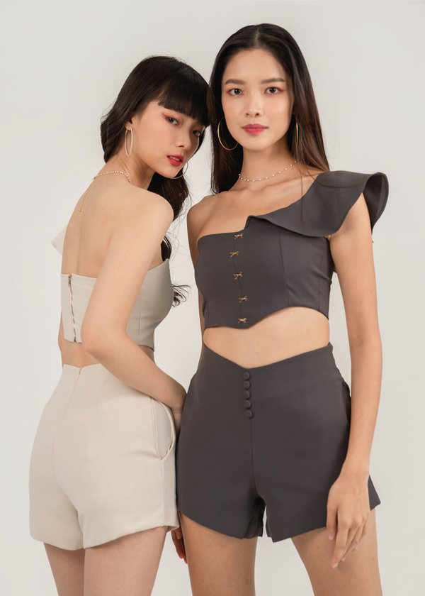 All Too Well Ruffles Toga Top in Graphite 