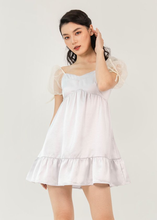 Sweet Escape Mesh Sleeve Babydoll Dress in Lilac Silver 